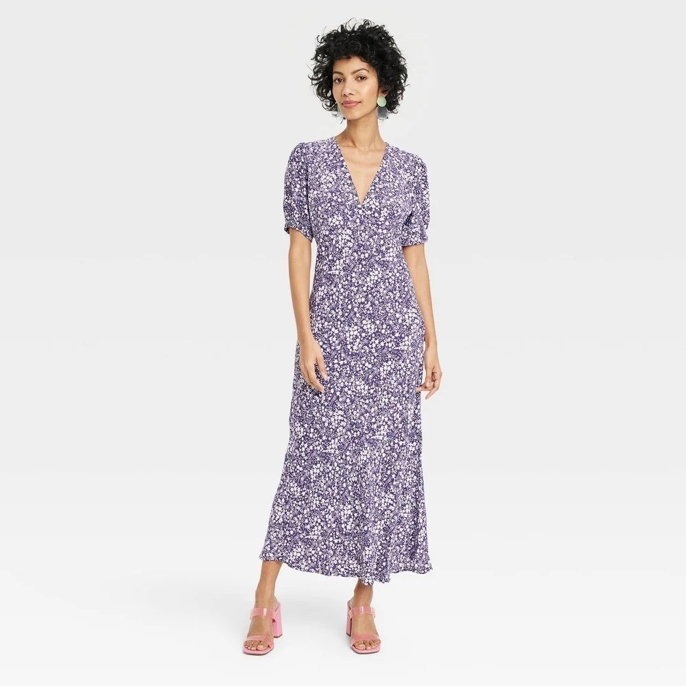 Target A New Day Blue And White Floral Crepe Midi Dress Size XS